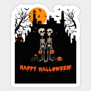 Happy Halloween Skeleton Couple Sticker